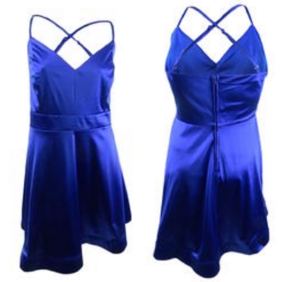 Teeze Me New With Tags Size 18 Blue Satin Cocktail A-Line Party Dress - Picture 1 of 13